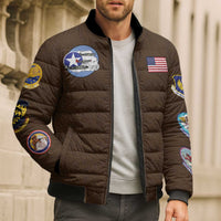 Tuskegee Airmen WWII Heroes Bomber Puffer Jacket The Great American Aviators Brown Leather Pattern - Wonder Print Shop