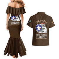 Tuskegee Airmen WWII Heroes Couples Matching Mermaid Dress and Hawaiian Shirt The Great American Aviators Brown Leather Pattern - Wonder Print Shop