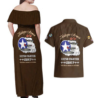 Tuskegee Airmen WWII Heroes Couples Matching Off Shoulder Maxi Dress and Hawaiian Shirt The Great American Aviators Brown Leather Pattern - Wonder Print Shop