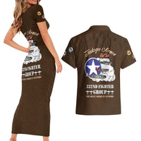 Tuskegee Airmen WWII Heroes Couples Matching Short Sleeve Bodycon Dress and Hawaiian Shirt The Great American Aviators Brown Leather Pattern - Wonder Print Shop