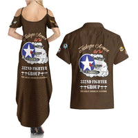 Tuskegee Airmen WWII Heroes Couples Matching Summer Maxi Dress and Hawaiian Shirt The Great American Aviators Brown Leather Pattern - Wonder Print Shop