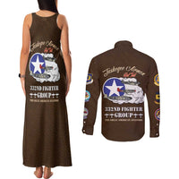 Tuskegee Airmen WWII Heroes Couples Matching Tank Maxi Dress and Long Sleeve Button Shirt The Great American Aviators Brown Leather Pattern - Wonder Print Shop