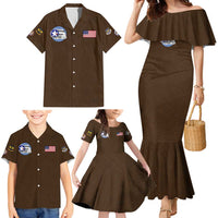Tuskegee Airmen WWII Heroes Family Matching Mermaid Dress and Hawaiian Shirt The Great American Aviators Brown Leather Pattern - Wonder Print Shop
