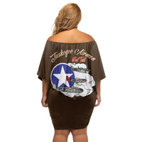 Tuskegee Airmen WWII Heroes Family Matching Off Shoulder Short Dress and Hawaiian Shirt The Great American Aviators Brown Leather Pattern - Wonder Print Shop