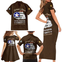 Tuskegee Airmen WWII Heroes Family Matching Short Sleeve Bodycon Dress and Hawaiian Shirt The Great American Aviators Brown Leather Pattern - Wonder Print Shop