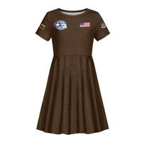 Tuskegee Airmen WWII Heroes Kid Short Sleeve Dress The Great American Aviators Brown Leather Pattern - Wonder Print Shop