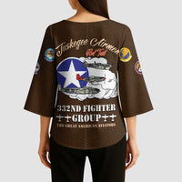 Tuskegee Airmen WWII Heroes Kimono Sleeve Blouse The Great American Aviators Brown Leather Pattern - Wonder Print Shop