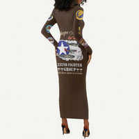 Tuskegee Airmen WWII Heroes Long Sleeve Bodycon Dress The Great American Aviators Brown Leather Pattern - Wonder Print Shop