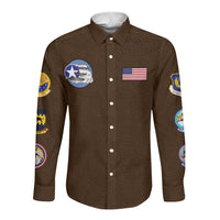 Tuskegee Airmen WWII Heroes Long Sleeve Button Shirt The Great American Aviators Brown Leather Pattern - Wonder Print Shop