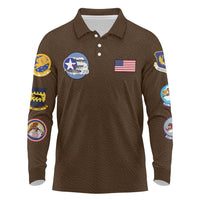 Tuskegee Airmen WWII Heroes Long Sleeve Polo Shirt The Great American Aviators Brown Leather Pattern - Wonder Print Shop