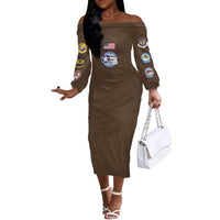 Tuskegee Airmen WWII Heroes Off The Shoulder Long Sleeve Dress The Great American Aviators Brown Leather Pattern - Wonder Print Shop