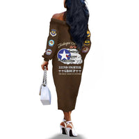 Tuskegee Airmen WWII Heroes Off The Shoulder Long Sleeve Dress The Great American Aviators Brown Leather Pattern - Wonder Print Shop
