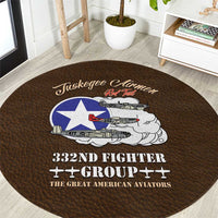 Tuskegee Airmen WWII Heroes Round Carpet The Great American Aviators Brown Leather Pattern - Wonder Print Shop
