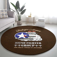 Tuskegee Airmen WWII Heroes Round Carpet The Great American Aviators Brown Leather Pattern - Wonder Print Shop