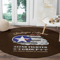 Tuskegee Airmen WWII Heroes Round Carpet The Great American Aviators Brown Leather Pattern - Wonder Print Shop