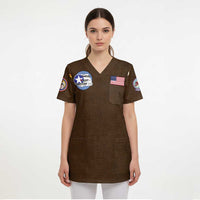 Tuskegee Airmen WWII Heroes Scrub Top The Great American Aviators Brown Leather Pattern - Wonder Print Shop