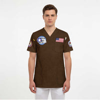 Tuskegee Airmen WWII Heroes Scrub Top The Great American Aviators Brown Leather Pattern - Wonder Print Shop