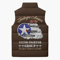 Tuskegee Airmen WWII Heroes Sleeveless Puffer Jacket The Great American Aviators Brown Leather Pattern - Wonder Print Shop