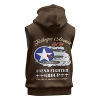 Tuskegee Airmen WWII Heroes Sleeveless Zip Hoodie The Great American Aviators Brown Leather Pattern - Wonder Print Shop
