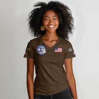 Tuskegee Airmen WWII Heroes Women V-Neck T-Shirt The Great American Aviators Brown Leather Pattern - Wonder Print Shop