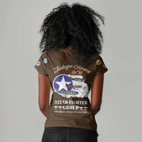 Tuskegee Airmen WWII Heroes Women V-Neck T-Shirt The Great American Aviators Brown Leather Pattern - Wonder Print Shop
