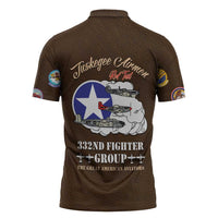 Tuskegee Airmen WWII Heroes Zipper Polo Shirt The Great American Aviators Brown Leather Pattern - Wonder Print Shop
