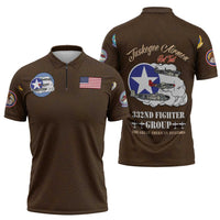 Tuskegee Airmen WWII Heroes Zipper Polo Shirt The Great American Aviators Brown Leather Pattern - Wonder Print Shop