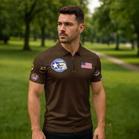 Tuskegee Airmen WWII Heroes Zipper Polo Shirt The Great American Aviators Brown Leather Pattern - Wonder Print Shop