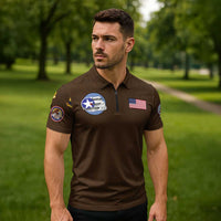 Tuskegee Airmen WWII Heroes Zipper Polo Shirt The Great American Aviators Brown Leather Pattern - Wonder Print Shop
