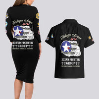 Tuskegee Airmen WWII Heroes Couples Matching Long Sleeve Bodycon Dress and Hawaiian Shirt The Great American Aviators Black Art - Wonder Print Shop