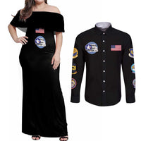 Tuskegee Airmen WWII Heroes Couples Matching Off Shoulder Maxi Dress and Long Sleeve Button Shirt The Great American Aviators Black Art - Wonder Print Shop