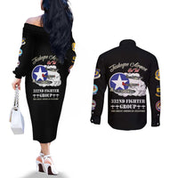 Tuskegee Airmen WWII Heroes Couples Matching Off The Shoulder Long Sleeve Dress and Long Sleeve Button Shirt The Great American Aviators Black Art - Wonder Print Shop