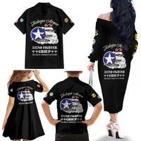 Tuskegee Airmen WWII Heroes Family Matching Off The Shoulder Long Sleeve Dress and Hawaiian Shirt The Great American Aviators Black Art - Wonder Print Shop
