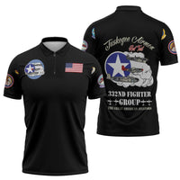 Tuskegee Airmen WWII Heroes Zipper Polo Shirt The Great American Aviators Black Art - Wonder Print Shop