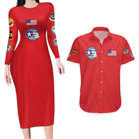 Tuskegee Airmen WWII Heroes Couples Matching Long Sleeve Bodycon Dress and Hawaiian Shirt The Great American Aviators Red Art - Wonder Print Shop