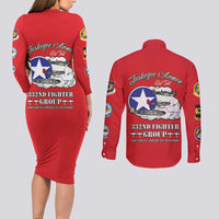 Tuskegee Airmen WWII Heroes Couples Matching Long Sleeve Bodycon Dress and Long Sleeve Button Shirt The Great American Aviators Red Art - Wonder Print Shop