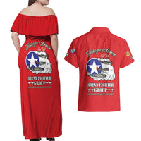 Tuskegee Airmen WWII Heroes Couples Matching Off Shoulder Maxi Dress and Hawaiian Shirt The Great American Aviators Red Art - Wonder Print Shop