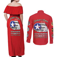 Tuskegee Airmen WWII Heroes Couples Matching Off Shoulder Maxi Dress and Long Sleeve Button Shirt The Great American Aviators Red Art - Wonder Print Shop