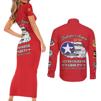 Tuskegee Airmen WWII Heroes Couples Matching Short Sleeve Bodycon Dress and Long Sleeve Button Shirt The Great American Aviators Red Art - Wonder Print Shop