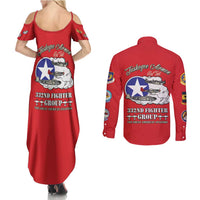 Tuskegee Airmen WWII Heroes Couples Matching Summer Maxi Dress and Long Sleeve Button Shirt The Great American Aviators Red Art - Wonder Print Shop
