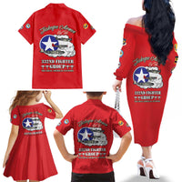 Tuskegee Airmen WWII Heroes Family Matching Off The Shoulder Long Sleeve Dress and Hawaiian Shirt The Great American Aviators Red Art - Wonder Print Shop