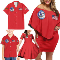 Tuskegee Airmen WWII Heroes Family Matching Off Shoulder Short Dress and Hawaiian Shirt The Great American Aviators Red Art - Wonder Print Shop