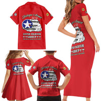 Tuskegee Airmen WWII Heroes Family Matching Short Sleeve Bodycon Dress and Hawaiian Shirt The Great American Aviators Red Art - Wonder Print Shop