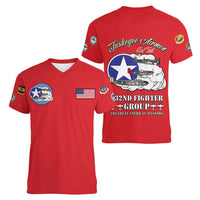 Tuskegee Airmen WWII Heroes Women V-Neck T-Shirt The Great American Aviators Red Art - Wonder Print Shop