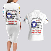 Tuskegee Airmen WWII Heroes Couples Matching Long Sleeve Bodycon Dress and Hawaiian Shirt The Great American Aviators White Art - Wonder Print Shop