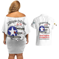 Tuskegee Airmen WWII Heroes Couples Matching Off Shoulder Short Dress and Hawaiian Shirt The Great American Aviators White Art - Wonder Print Shop