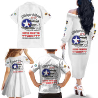 Tuskegee Airmen WWII Heroes Family Matching Off The Shoulder Long Sleeve Dress and Hawaiian Shirt The Great American Aviators White Art - Wonder Print Shop