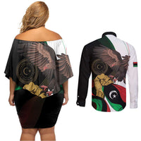 Libya 73rd Anniversary Independence Day Couples Matching Off Shoulder Short Dress and Long Sleeve Button Shirt - Wonder Print Shop
