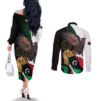 Libya 73rd Anniversary Independence Day Couples Matching Off The Shoulder Long Sleeve Dress and Long Sleeve Button Shirt
