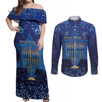Hanukkah Jewish Festival Couples Matching Off Shoulder Maxi Dress and Long Sleeve Button Shirt Meronah With Star Of David - Wonder Print Shop